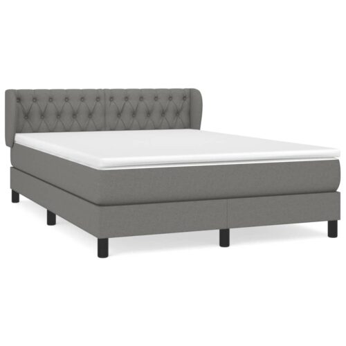 Bed Frame with Mattress Set Spring Base Dark Grey 137x187cm Double Size Fabric - Image 2