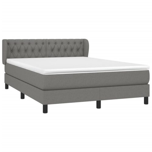 Bed Frame with Mattress Set Spring Base Dark Grey 137x187cm Double Size Fabric - Image 12