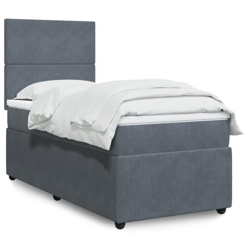 Bed Frame with Mattress Set Spring Box Base Dark Grey King Single Velvet - Image 2