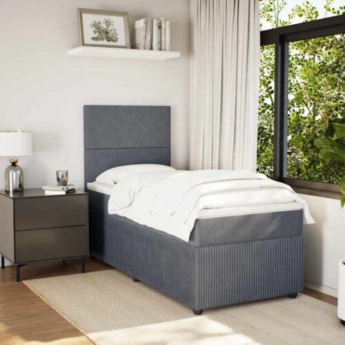 Bed Frame with Mattress Set Spring Box Base Dark Grey King Single Velvet - Image 5