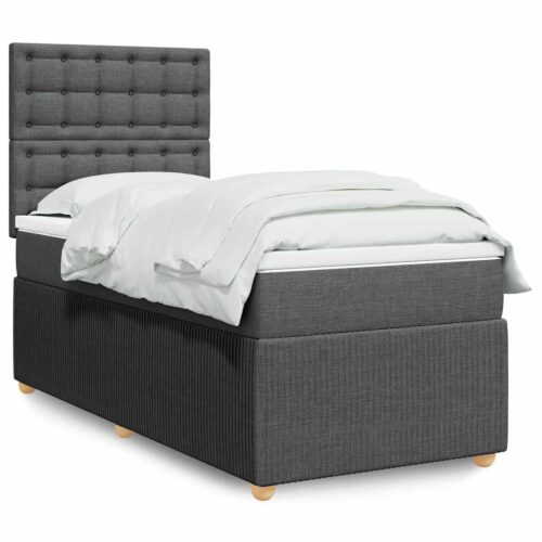 Bed Frame with Mattress Set Spring Box Base Dark Grey King Single Fabric - Image 2