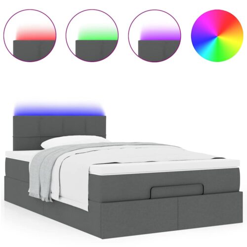 LED Lights Storage Bed Frame with Mattress Set Base Dark Grey King Single Fabric