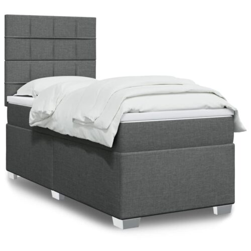 Bed Frame with Mattress Set Spring Box Base Dark Grey King Single Fabric - Image 2