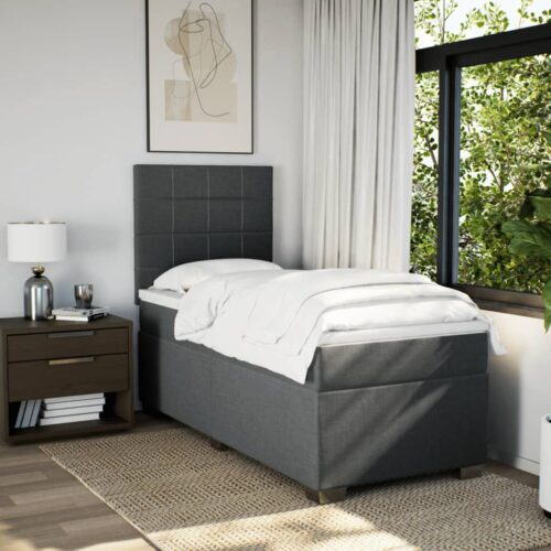 Bed Frame with Mattress Set Spring Box Base Dark Grey King Single Fabric - Image 3