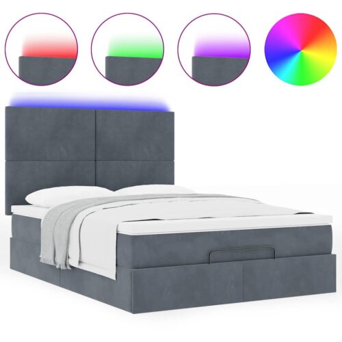 Ottoman Bed with Mattresses & LEDs Dark Grey Queen Velvet - Image 5