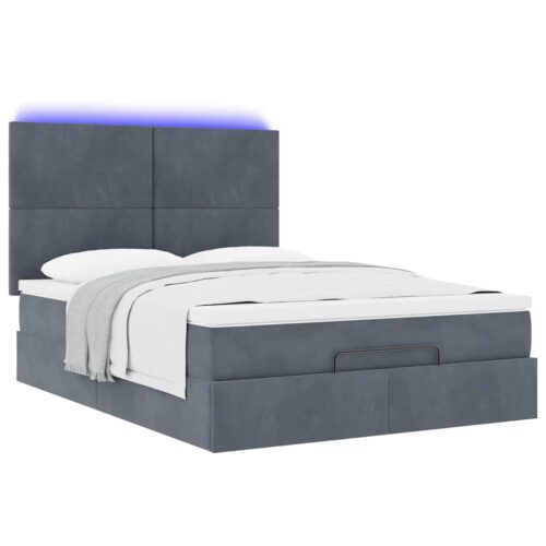 Ottoman Bed with Mattresses & LEDs Dark Grey Queen Velvet - Image 6
