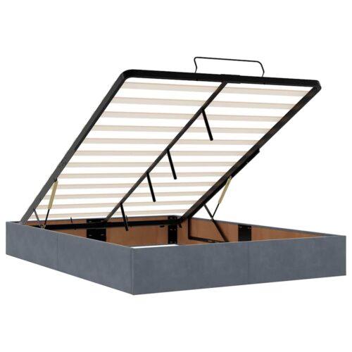 Ottoman Bed with Mattresses & LEDs Dark Grey Queen Velvet - Image 11