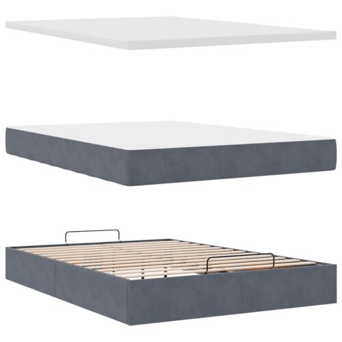 Ottoman Bed with Mattresses & LEDs Dark Grey Queen Velvet - Image 12
