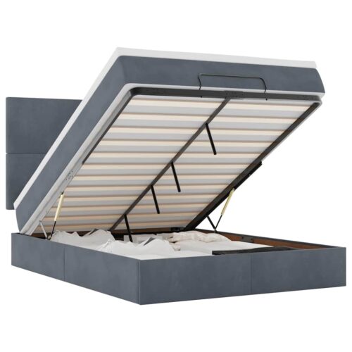 Ottoman Bed with Mattresses & LEDs Dark Grey Queen Velvet - Image 13