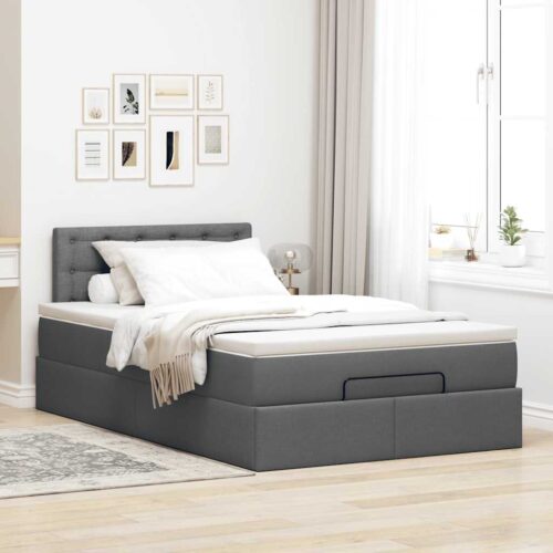 LED Lights Storage Bed Frame with Mattress Set Base Dark Grey King Single Fabric - Image 4