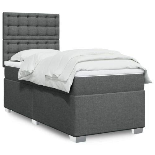 Bed Frame with Mattress Set Spring Box Base Dark Grey King Single Fabric - Image 2