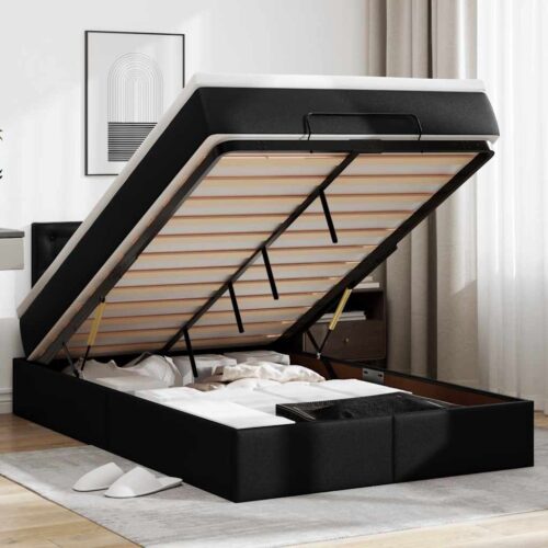 Storage Bed Frame with Mattress Set Lift Base Black King Single Faux Leather - Image 2