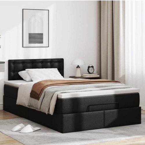Storage Bed Frame with Mattress Set Lift Base Black King Single Faux Leather
