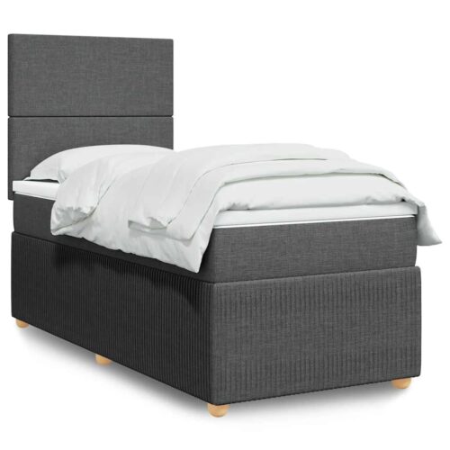 Bed Frame with Mattress Set Spring Box Base Dark Grey King Single Fabric - Image 2