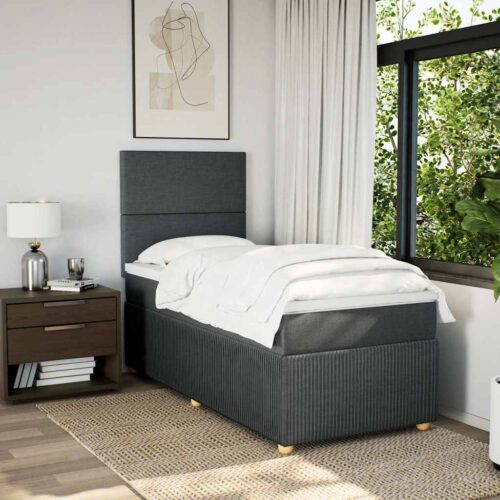 Bed Frame with Mattress Set Spring Box Base Dark Grey King Single Fabric - Image 3