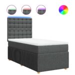 LED Lights Bed Frame with Mattress Set Spring Base Dark Grey King Single Fabric