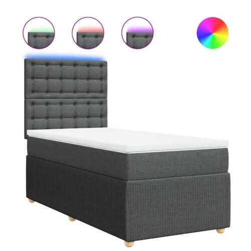 LED Lights Bed Frame with Mattress Set Spring Base Dark Grey King Single Fabric