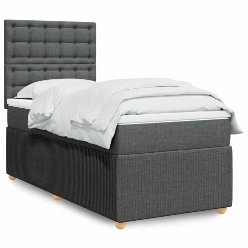 LED Lights Bed Frame with Mattress Set Spring Base Dark Grey King Single Fabric - Image 2