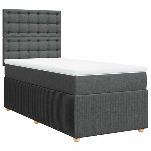 LED Lights Bed Frame with Mattress Set Spring Base Dark Grey King Single Fabric - Image 3