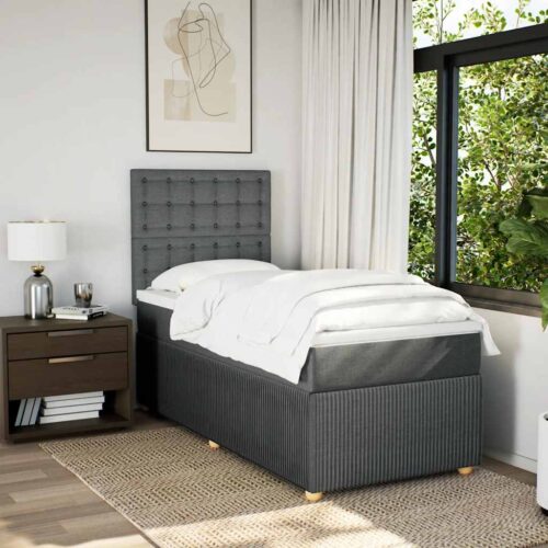 LED Lights Bed Frame with Mattress Set Spring Base Dark Grey King Single Fabric - Image 5