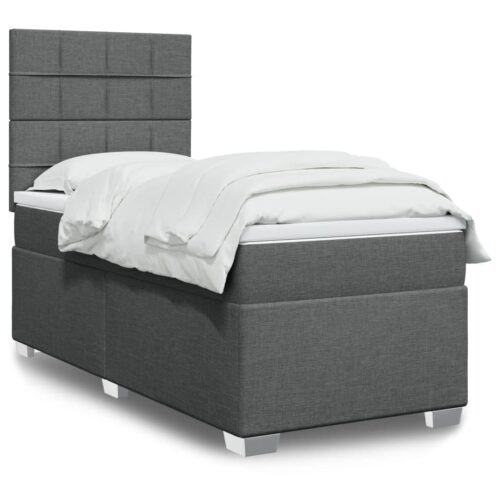 LED Lights Bed Frame with Mattress Set Spring Base Dark Grey King Single Fabric - Image 2