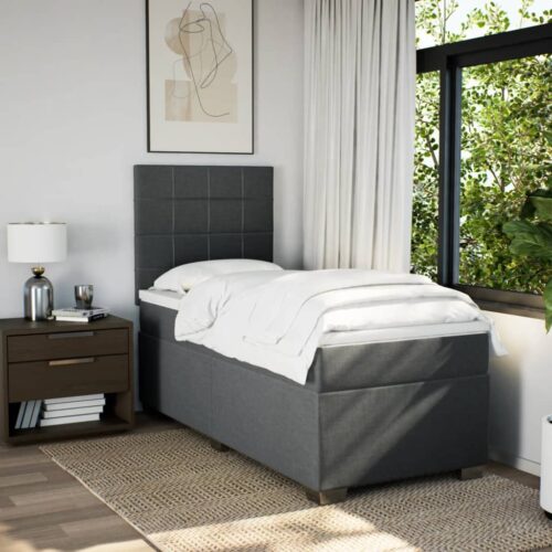LED Lights Bed Frame with Mattress Set Spring Base Dark Grey King Single Fabric - Image 3