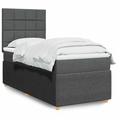 Bed Frame with Mattress Set Spring Box Base Dark Grey King Single Fabric - Image 2