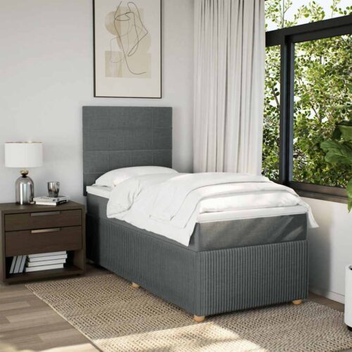 Bed Frame with Mattress Set Spring Box Base Dark Grey King Single Fabric - Image 5