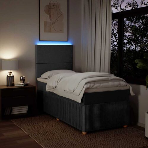 Bed Frame with Mattress Set Spring Box Base Dark Grey King Single Fabric - Image 4