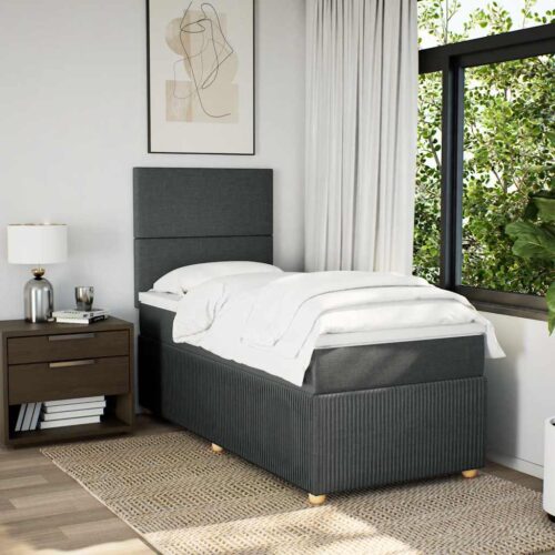 Bed Frame with Mattress Set Spring Box Base Dark Grey King Single Fabric - Image 5