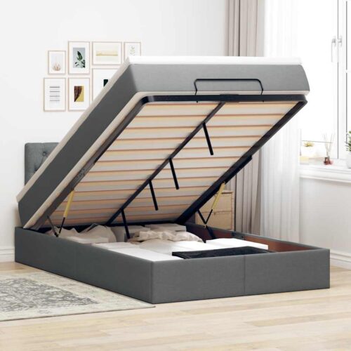 Storage Bed Frame with Mattress & Topper Set Lift Dark Grey King Single Fabric - Image 2