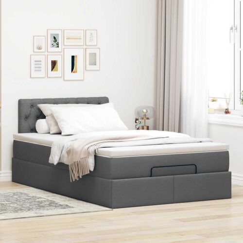 Storage Bed Frame with Mattress & Topper Set Lift Dark Grey King Single Fabric