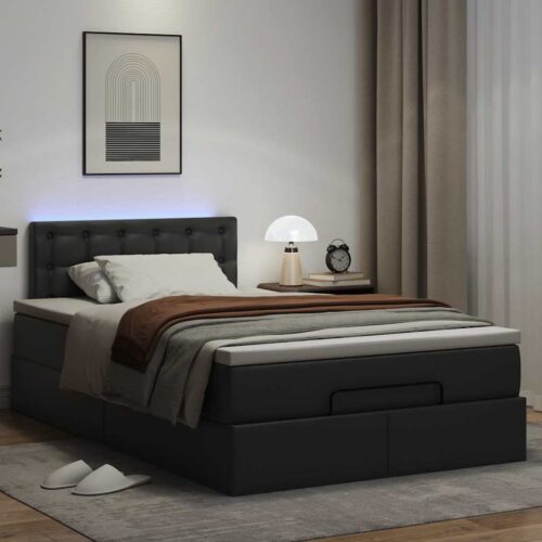 Storage Bed Frame with Mattress Set Lift Base Black King Single Faux Leather - Image 3