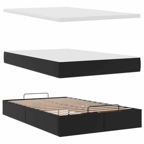 Storage Bed Frame with Mattress Set Lift Base Black King Single Faux Leather - Image 12