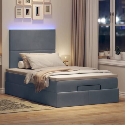 Storage Bed Frame with Mattress Set Lift Base es & LEDs Dark Grey King Single Velvet - Image 3