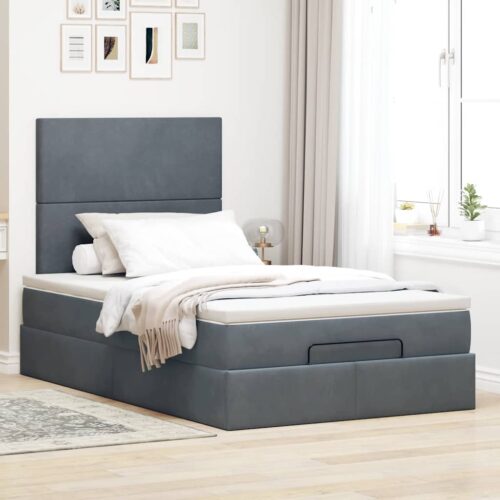 Storage Bed Frame with Mattress Set Lift Base es & LEDs Dark Grey King Single Velvet - Image 4