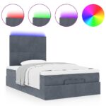 Storage Bed Frame with Mattress Set Lift Base es & LEDs Dark Grey King Single Velvet