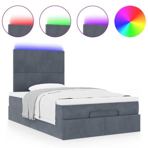 Storage Bed Frame with Mattress Set Lift Base es & LEDs Dark Grey King Single Velvet