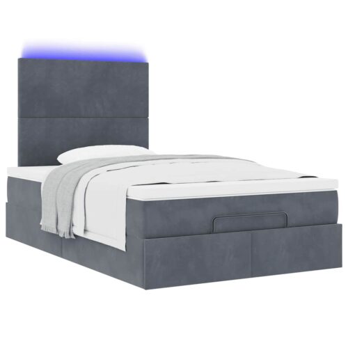 Storage Bed Frame with Mattress Set Lift Base es & LEDs Dark Grey King Single Velvet - Image 6