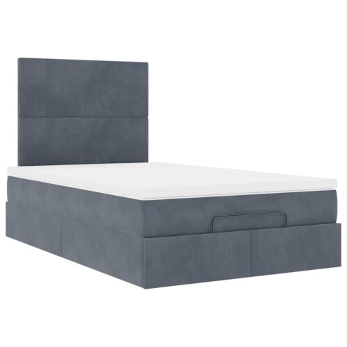 Storage Bed Frame with Mattress Set Lift Base es & LEDs Dark Grey King Single Velvet - Image 7
