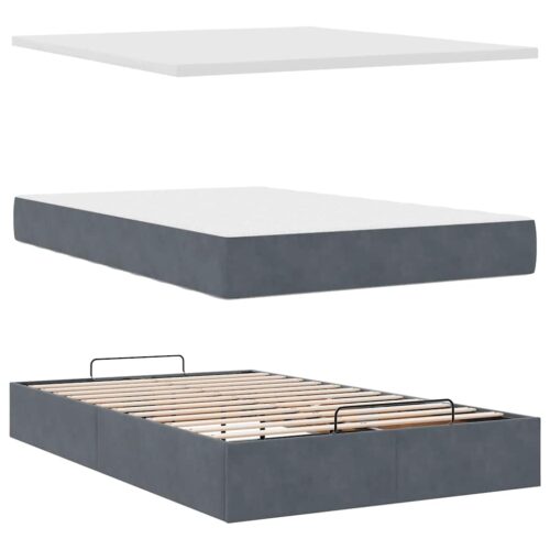 Storage Bed Frame with Mattress Set Lift Base es & LEDs Dark Grey King Single Velvet - Image 12
