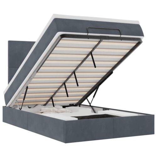 Storage Bed Frame with Mattress Set Lift Base es & LEDs Dark Grey King Single Velvet - Image 13