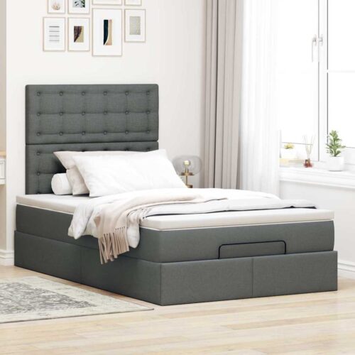 Storage Bed Frame with Mattress Set Lift Base Dark Grey King Single Fabric - Image 3