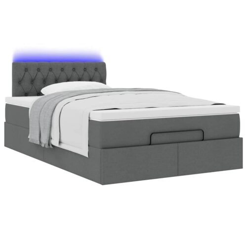 LED Lights Storage Bed Frame with Mattress & Topper Set Dark Grey King Single Fabric - Image 5