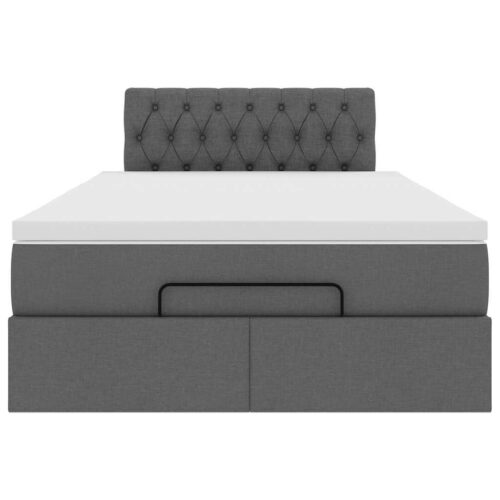 LED Lights Storage Bed Frame with Mattress & Topper Set Dark Grey King Single Fabric - Image 8