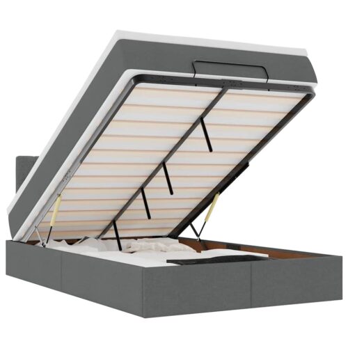 LED Lights Storage Bed Frame with Mattress & Topper Set Dark Grey King Single Fabric - Image 13