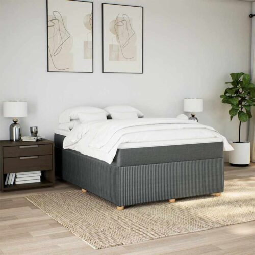 Bed Frame with Mattress Set Spring Box Base Dark Grey Double Fabric - Image 3