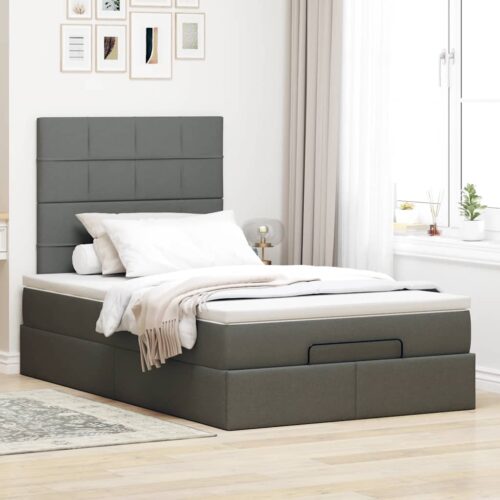 Storage Bed Frame with Mattress Set Lift Base Dark Grey King Single Fabric - Image 3