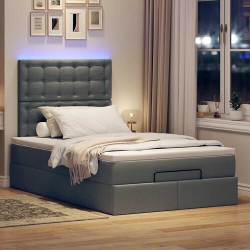 LED Lights Bed Frame with Mattress Set Base Dark Grey King Single Fabric