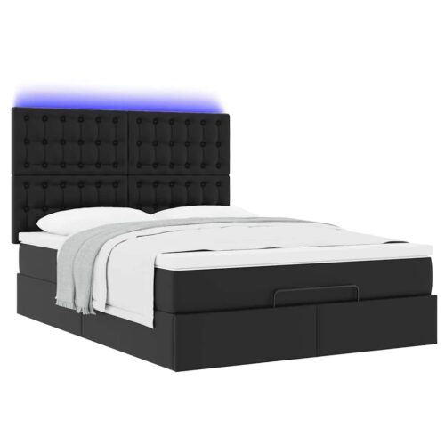 Ottoman Bed with Mattress & LEDs Black Queen Faux Leather - Image 6